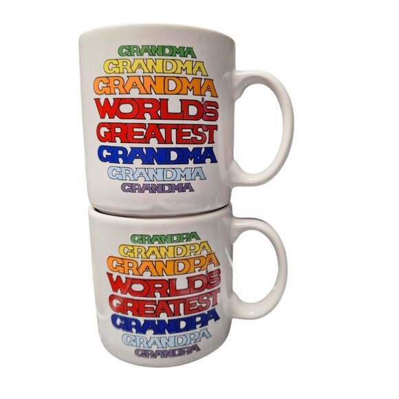 Worlds Greatest Grandma Grandpa Mug Set Pair Retro Colorful Gift Grandparents - Picture 9 of 9